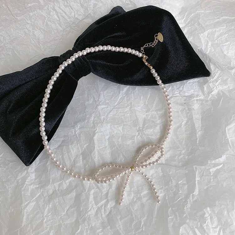 Elegant Simulated Pearl Bow Choker for Women Girls Fashion 2022 New Wedding Necklace Jewelry Colares