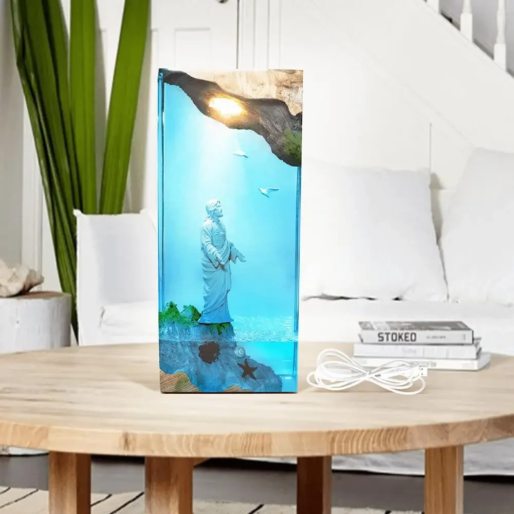 Solid wood resin lamp, faith culture theme design, exquisite handmade, popular Easter gifts in Europe