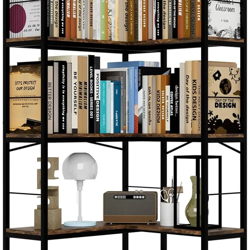 

69 L-Shaped Corner Bookshelf: Modern Industrial Metal Frame Storage for Home, Office, Bedroom