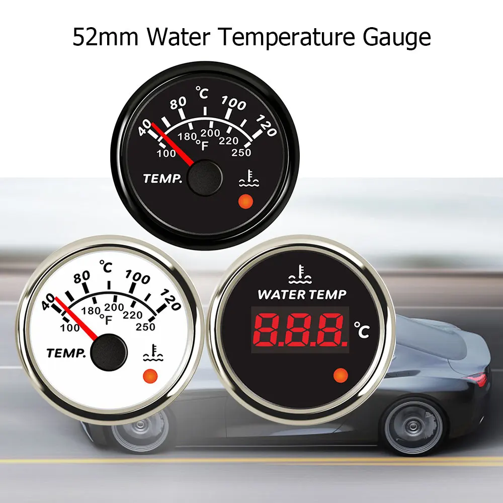 RHAXEL 52mm Water Temperature Gauge 40-120 Degree for Auto Yachts Tractor 12V 24V with 8 Colors Backlight with Alarm