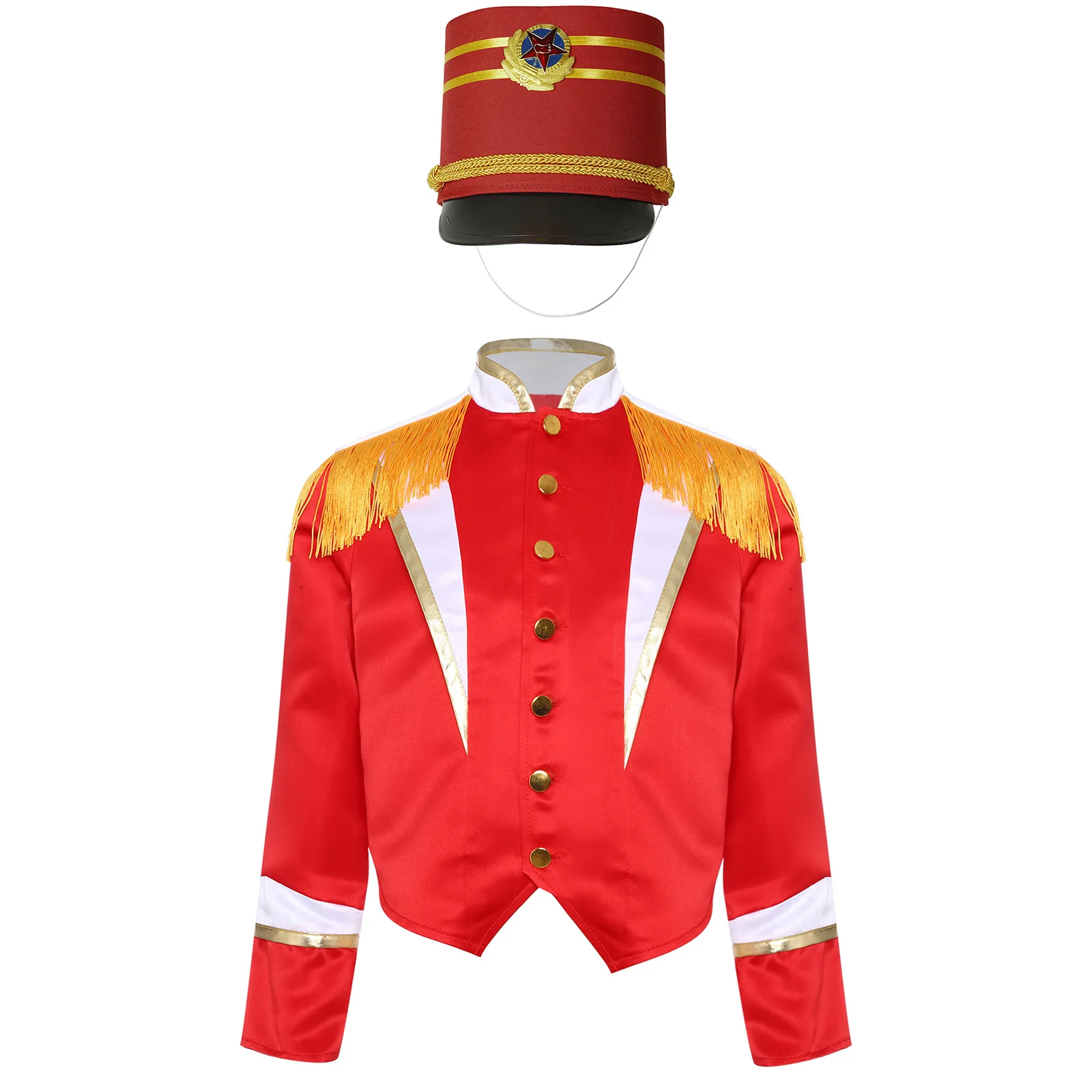 

Детский костюм барабана для мальчиков и девочек, комплект униформы, куртка на Хэллоуин, верхняя одежда с длинными рукавами и шляпа барабанной ленты