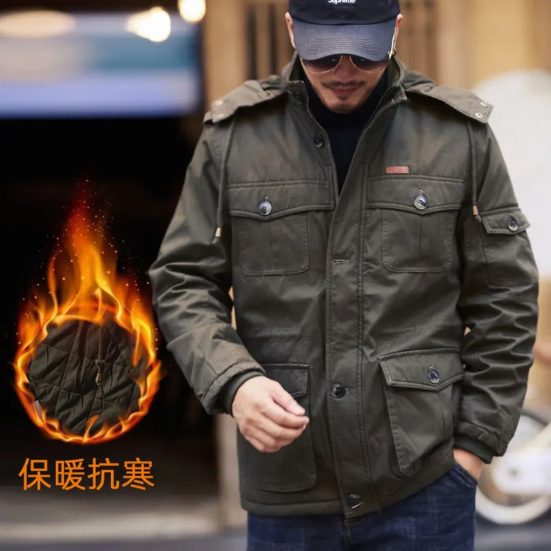 

Washed Fleece Lined Thickened Long Winter Jacket for Men Warm Cold Proof Mid-Length Male Model Casual Comfortable Outerwear