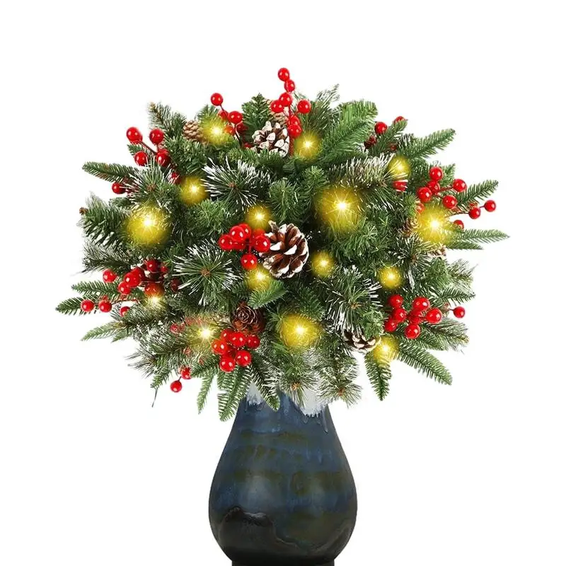 Prelit Planter Bushes Artificial Planter Filler Pine Cones Christmas Bushes Outdoor Lighted Branches Faux Plants With 50 LED