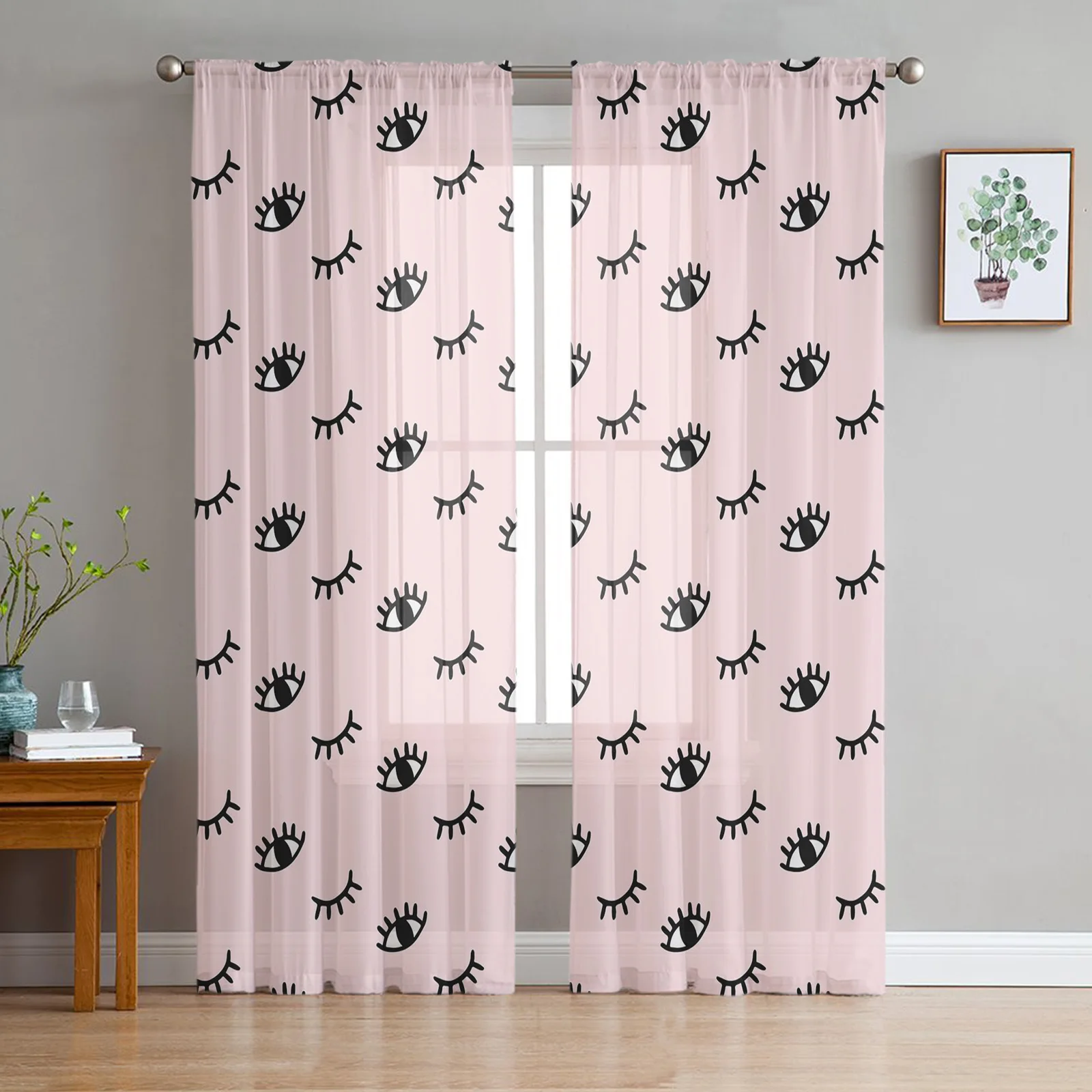 Eyelash Pink Cartoon Eye Sheer Curtains for Living Room Decoration Window Curtains for Kitchen Tulle Voile Organza Curtains