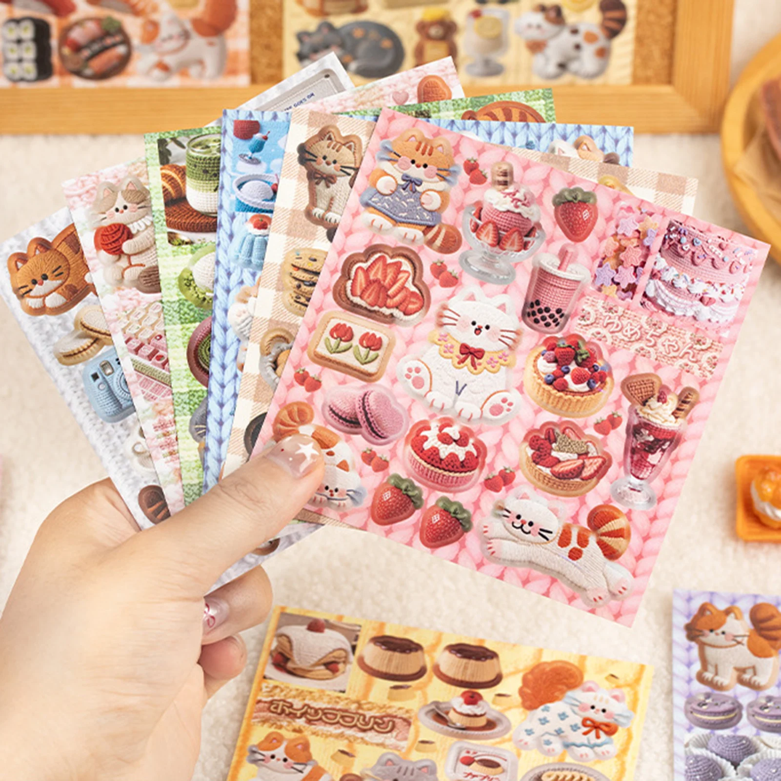 Meow Story 20 Sheets 3D Knitted Texture Washi Sticker-Book Pre-Cut Cat Theme Scrapbooking Decals Strong Adhesive Matte Finish