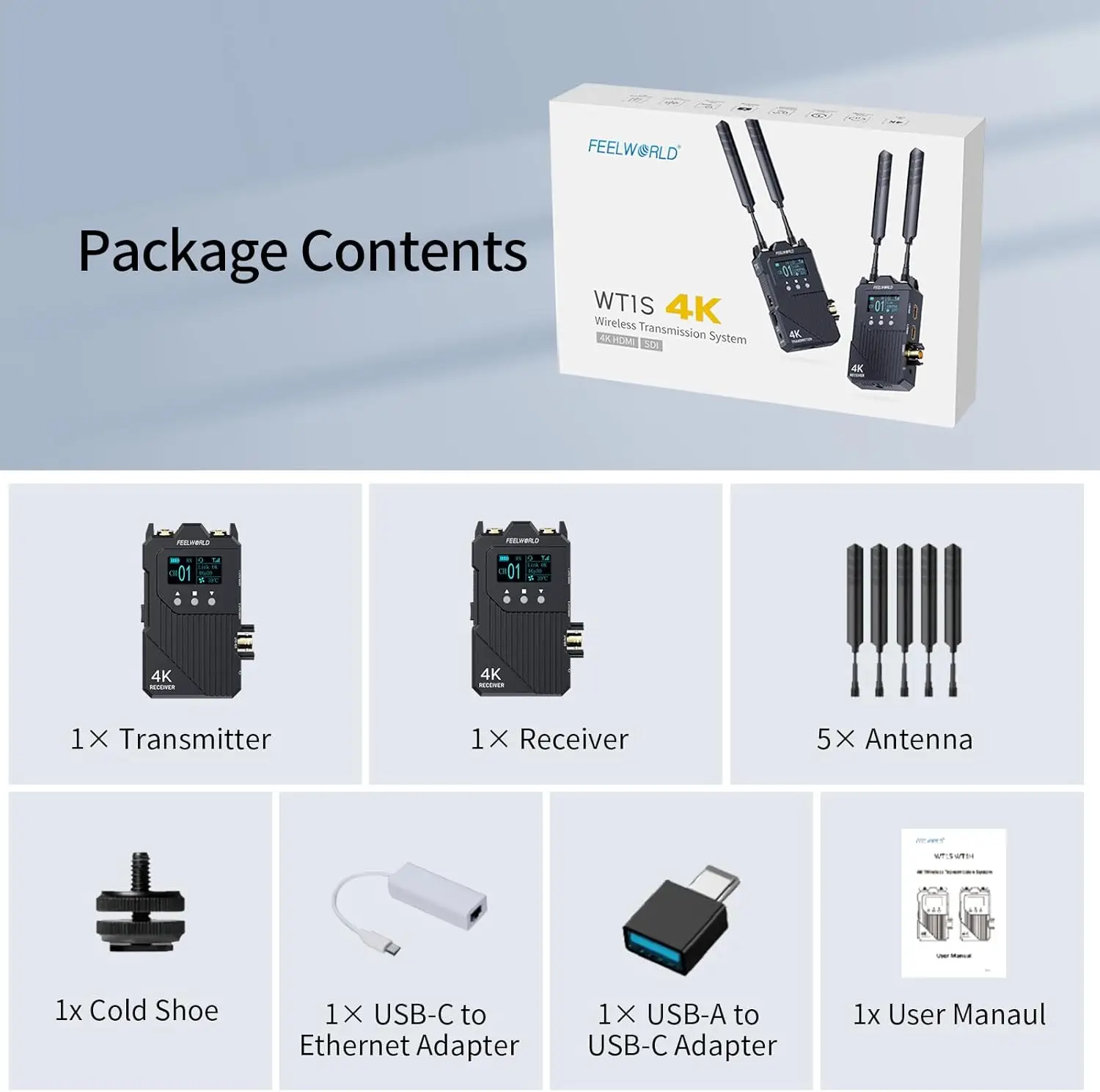 FEELWORLD WT1S 4K Wireless Video Transmission System SDI+Dual HD Full Duplex Intercom Professional Live Streaming Camera Gear