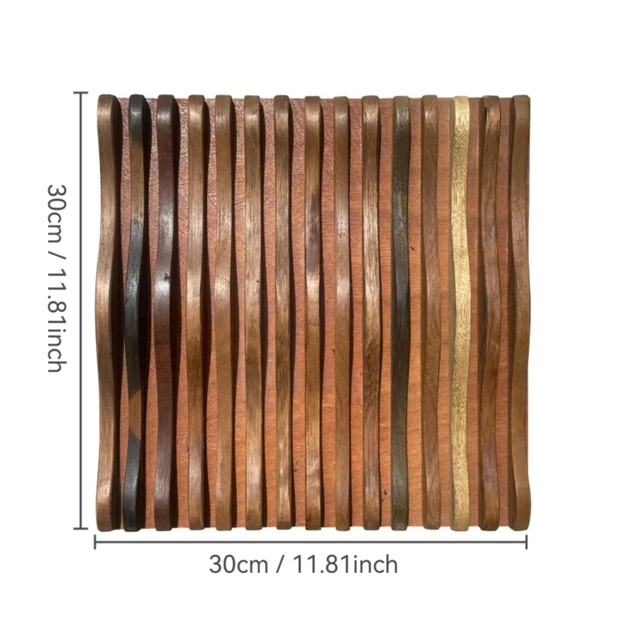 Solid Wood Wavy Curve Mosaic Tiles 3D Special Shaped Wall Hanging Decor for Bar Background Home Office Art Wooden Wall Panels - view 6