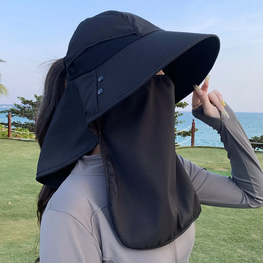 

Portable Solid Color Sunshade Shawl Cap Wide-Brimmed Detachable Neck Protection Hat Cotton Lightweight Anti-UV Cap Spring