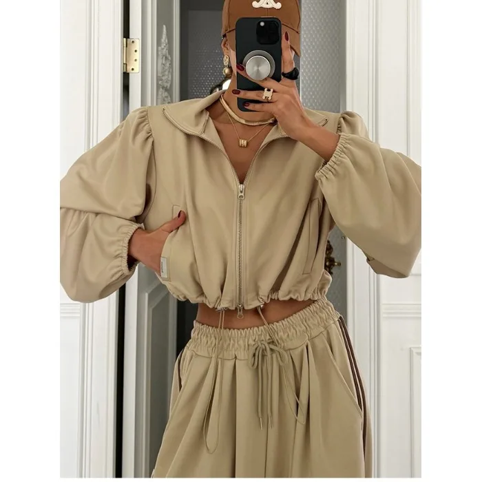 

Spring 2026 High Waist Sport Suit Pants Casual Style Fashionable Korean Design Two-Piece Set Long Sleeve Women's Leisure Wear