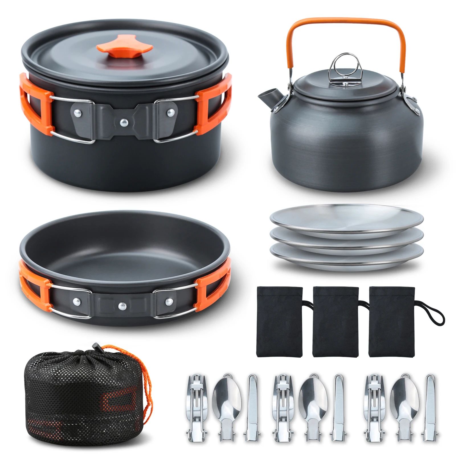 

Outdoor Camping Cookware Set Portable Picnic Tableware Frying Pan Soup Pot Kettle Plate Knives Spoons Forks Camping Cooking Set