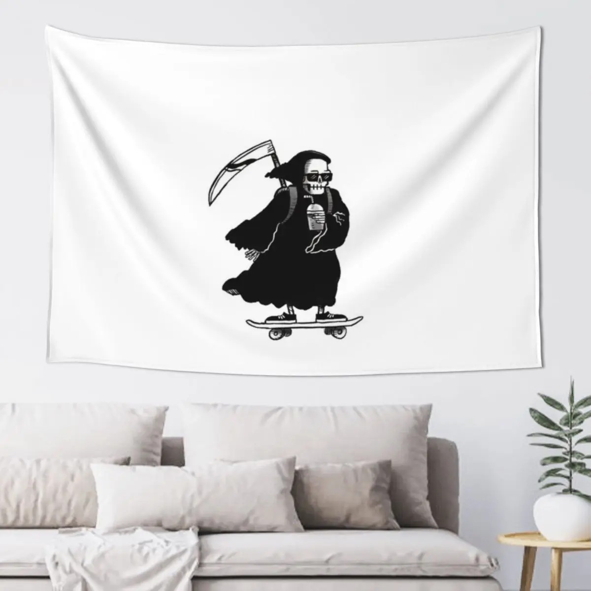 Grim Reaper Chilling & Skateboarding Tapestry Decoration Home Wallpaper Wall Hanging Tapestry