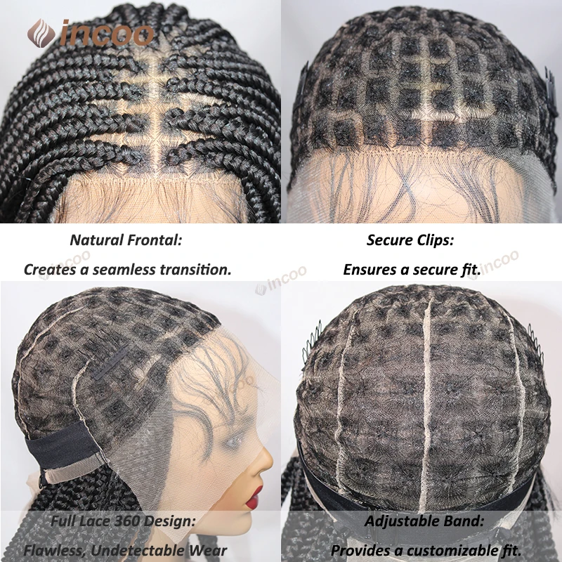 Perucas trançadas sintéticas para mulheres negras peruca cheia do laço trança africano caixa sem nós tranças de cabelo perucas dianteiras do laço barato tranças cornrow