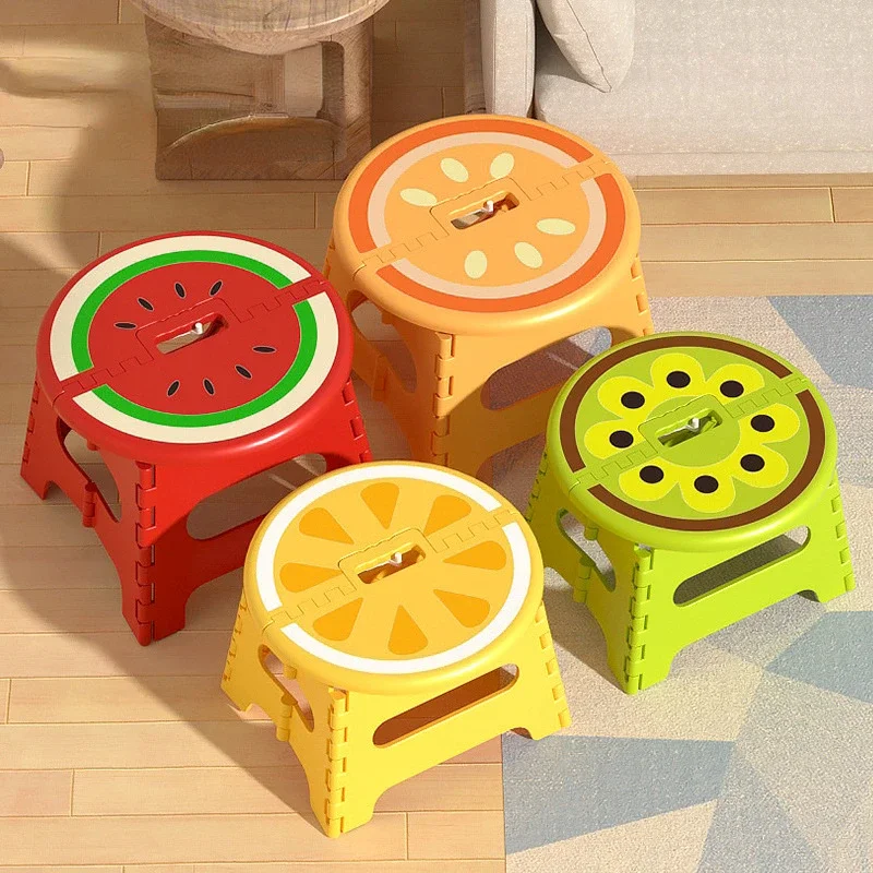 

For 2024 New Plastic Thickened Fold Stool Cartoon Creative Portable Low Stool Outdoor Household Small Bench Chair Children Gifts