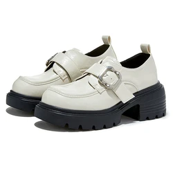 2026 new women's loafers Retro spring and autumn Mary Jane female shoes Large size thick heel Lace slip-on shoes for women