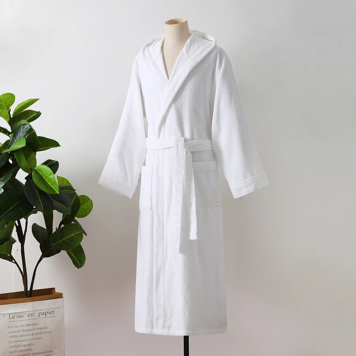 Men's Cotton Hooded Bathrobe, Thick Warm Towel, Fleece Nightwear, Men's Robe, Couples Kimono Robe, Long Nightgown, Hotel and Spa