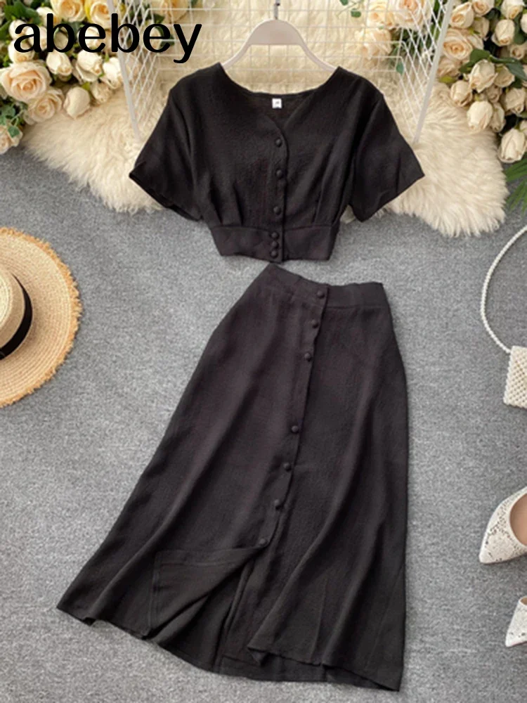 Solid Female Suit 2024 New Single Breasted Slim Wasit Tops and Half-length Skirt Two Piece Sets Womens Outfits 82073