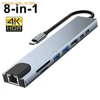 8 in1 USB C HUB 3.0 Type C Splitter 4K Docking Station Laptop Adapter PD SD TF For Macbook Air M1 iPad Pro RJ45 HDMI-Compatible