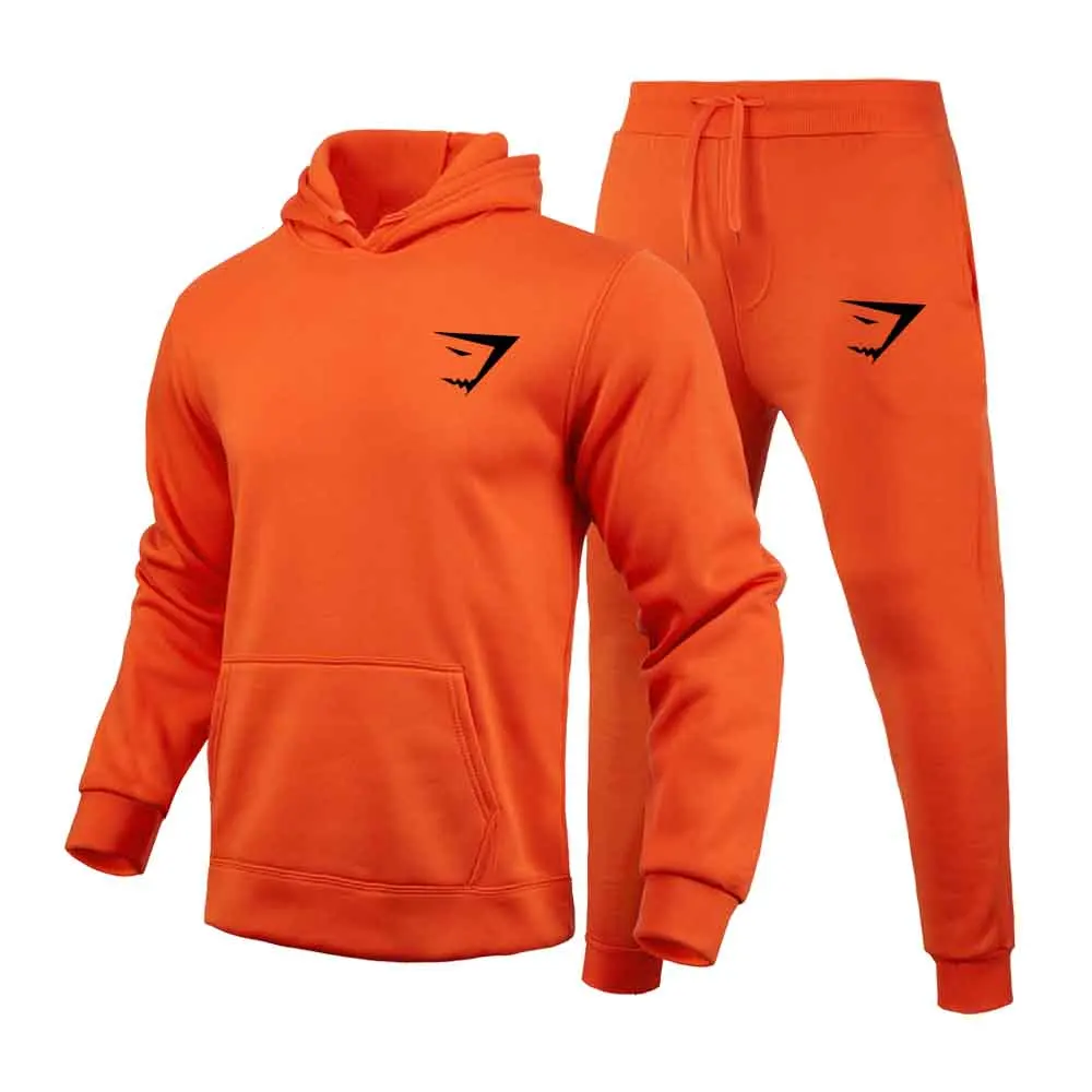 Brand Autumn Winter 2 Pieces Sets Tracksuit Hooded Sweatshirt +drawstring Pants Male Sport Hoodies Running Sportswear Men