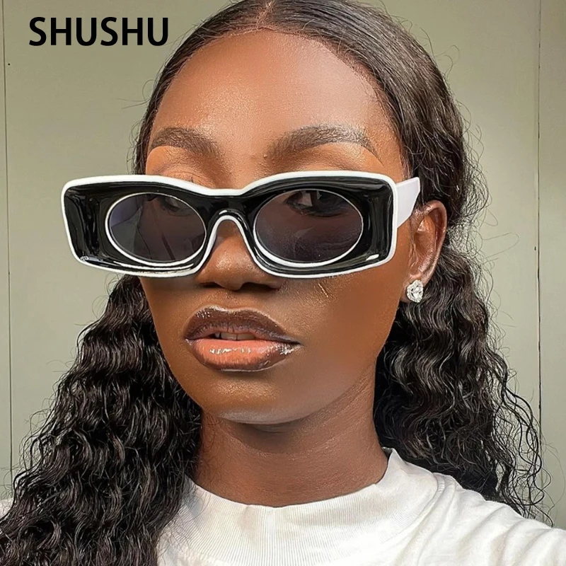 FC60 New Punk Concave Square Sunglasses Women Men 2023 Summer Brand Designer Rectangle Sun Glasses Fashion Female Oculos De Sol