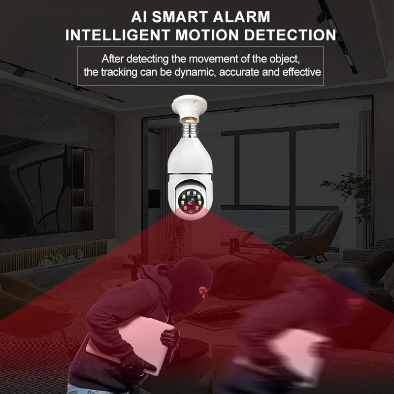 E300-ST Bulb Surveillance Camera Indoor 4X Digital Zoom AI Human Detect Full Color Night Vision Wireless Cameras Smart Home