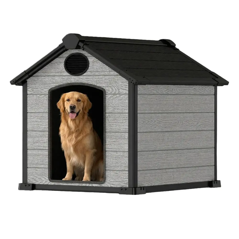 

Large Dog House Outdoor for Large Dogs, Durable Resin Large Doghouses with 16mm Thick Wall Panels,Elevated Floor, Waterproof am