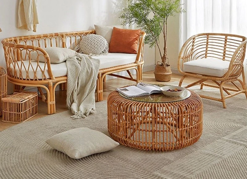 Hotel B & B natural rattan bed triple double rattan sofa bed waterproof and sun protection
