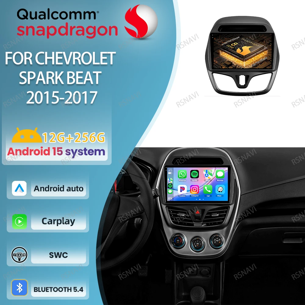 

Автомобильный радиоприемник Android 15 для CHEVROLET Spark Beat 2015-2017 навигация Qualcomm головное устройство DVD 5G WIFI DSP авторадио мультимедиа QLED