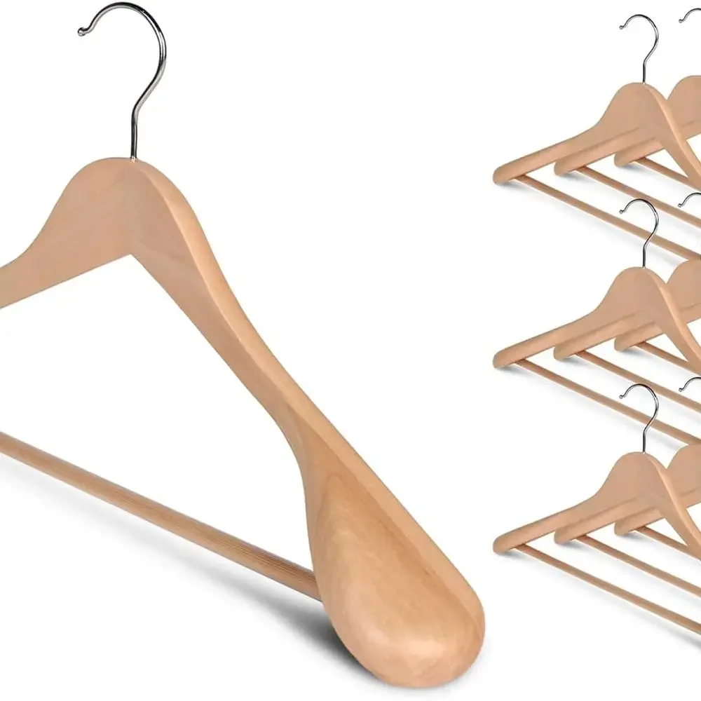 10 عبوات من شماعات الخشب الطبيعي الواسعة للغاية للمعاطف والقمصان والسترات والسراويل والبدلات #1