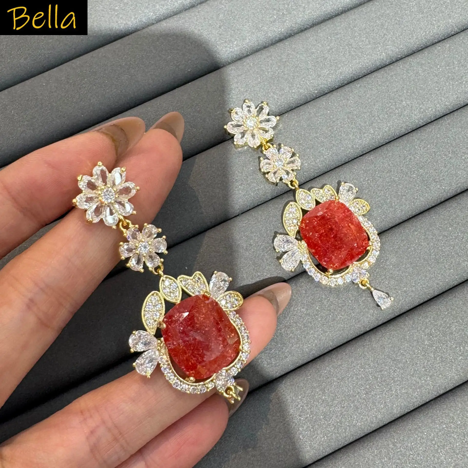 

luxury earrings for women dinner party wedding dangling earrings red green yellow square block drop elegant sweet jewelry