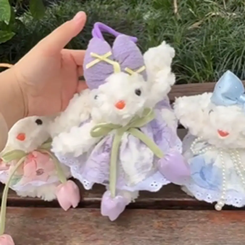 Porte-clés lapin en peluche avec nœud papillon, dessin animé, lapin en peluche, tulipe Kawaii, oreille tombante, pendentif, décor de sac à dos