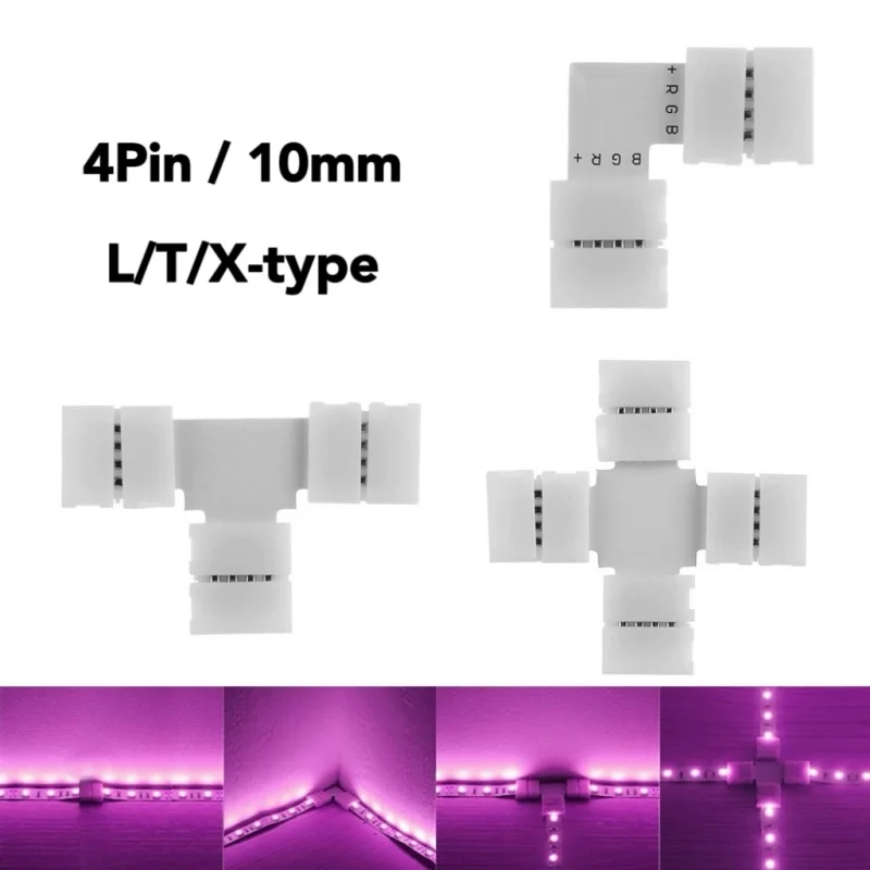 LED light strip connector 2P/3P/4P/5Pin L/T/X-type RGB LED strip solder free buckle corner connector 8mm/10mm/12mm wide