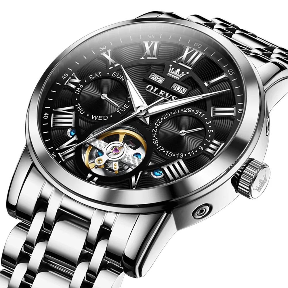 OLEVS – montre mécanique automatique pour hommes, marque tendance, originale, calendrier complet, mouvement à volant d'inertie, 6668