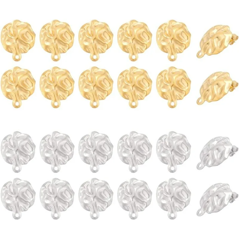 

32pcs Pin: 0.9mm Stainless Steel Stud Earring Findings with Horizontal Loops Golden Textured Oval Post Stud Earrings Ear Nuts