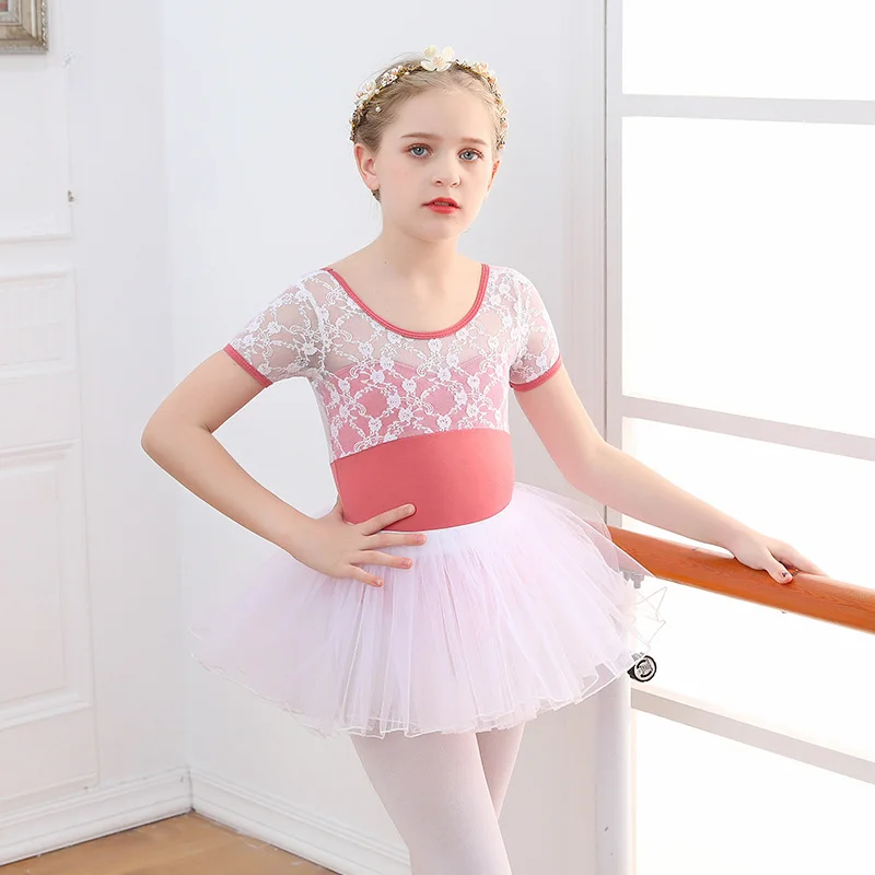 

Ballet Leotards For Girl Lace Mesh Splice Elegant Adult Leotard Skate Gymnastics Training Bodysuit U Back Dance Leotard