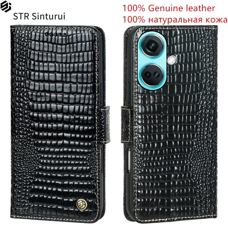 

STR Genuine lizard pattern leather card Slot Wallet Cover For OnePlus Nord N30 N20 SE CE 2 Lite N200 5G N300 Flip phone Case