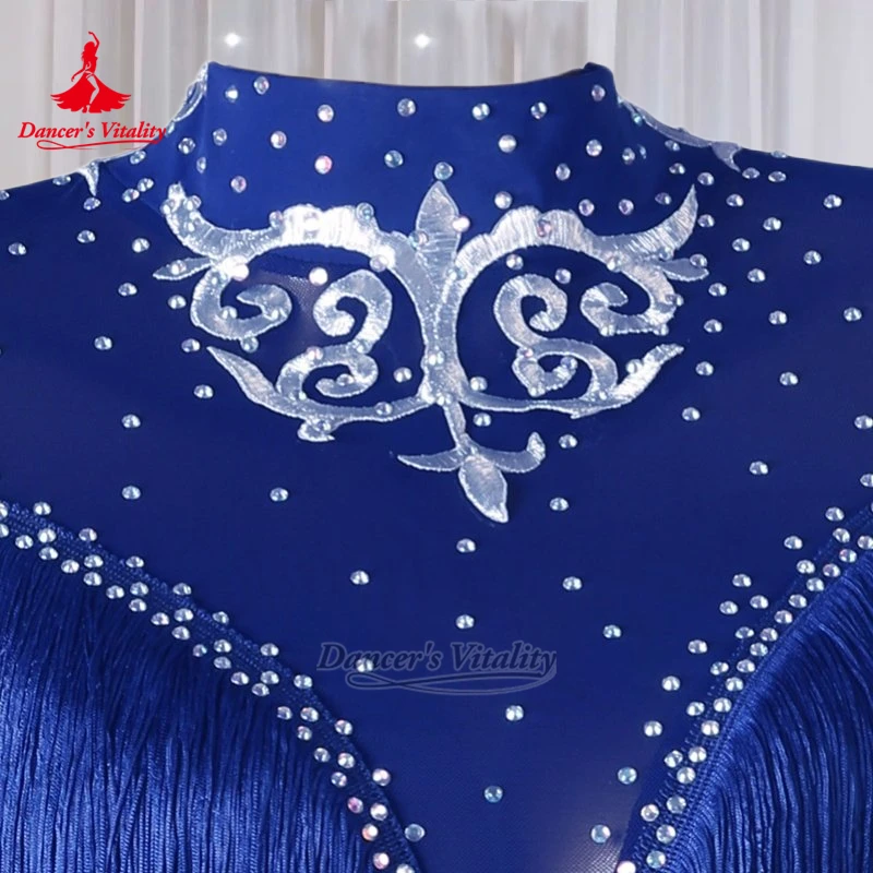 Half-high Neck Chacha Samba Rumba Tassel Wrapped Hips Dresses Customized Adult&Child Latin Perform Clothing Dancer's Vitality