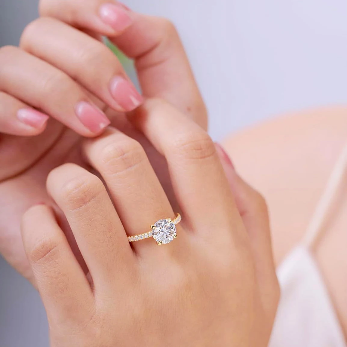 1-2 CT Moissanite Engagement Ring D Color Laboratory Diamond Rings Jewelry 18K Gold Plated S925 Silver with Certificate