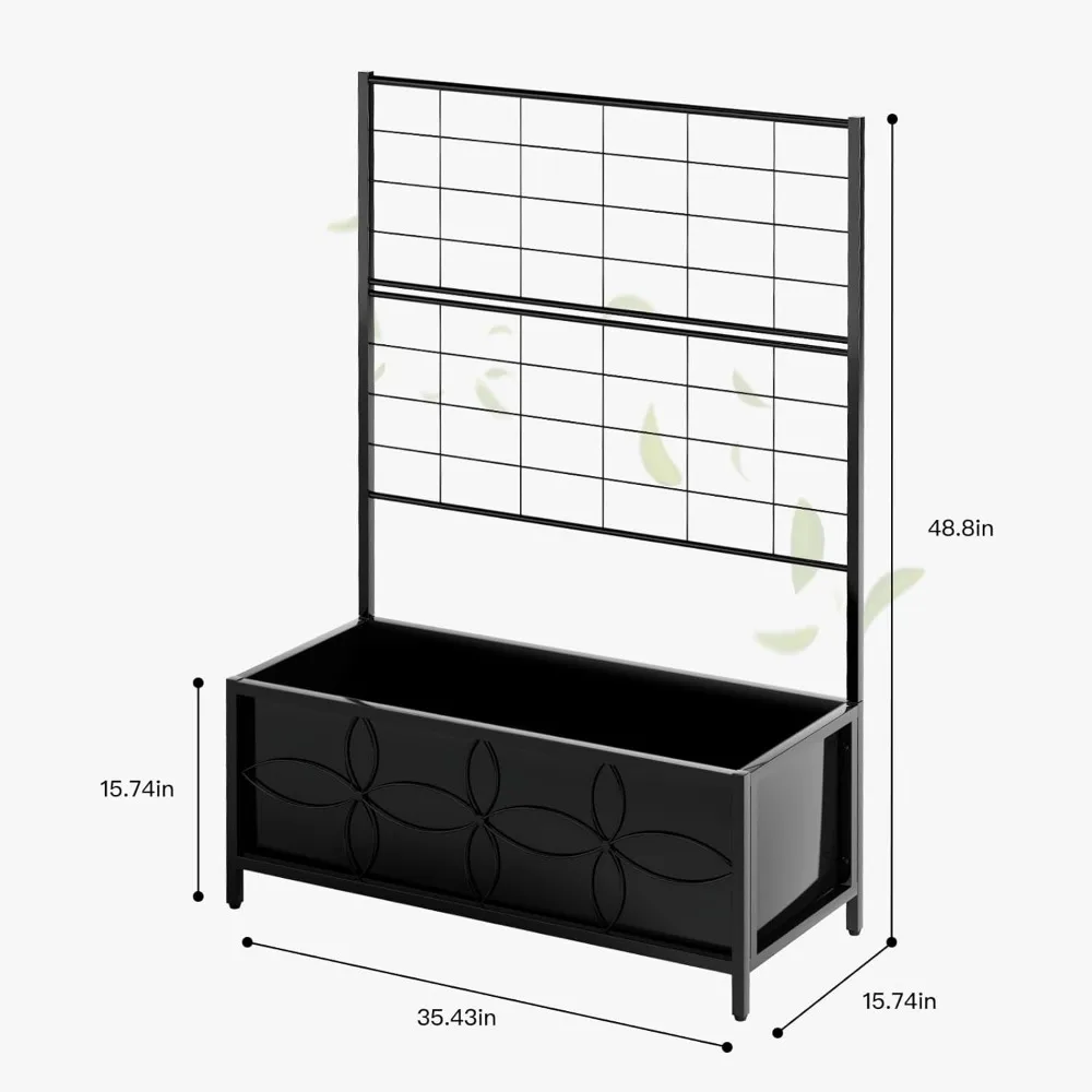 Sturdy Raised Garden Bed with Trellis (15.75 x 35.43 x 48.8 in) for Vegetables Flowers, Planter Box for Backyard Patio Balcony