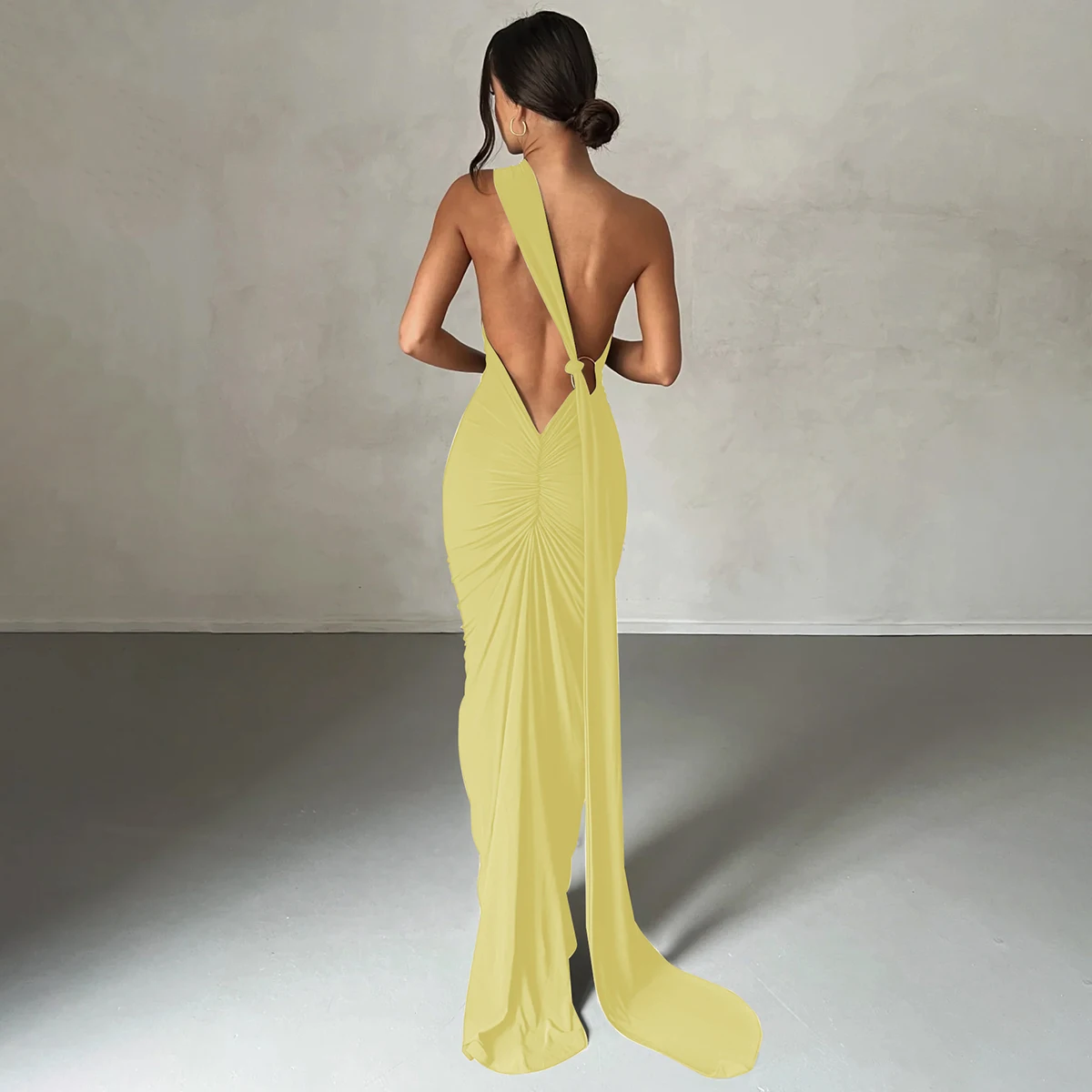 Hugcitar One Shoulder Backless Adjustable Scarf Loop Ruched Sexy Maxi Dress Women Elegant Y2K Streetwear Festival Outfit 295 S5d0423d14d3c420d9377282022367a4cj