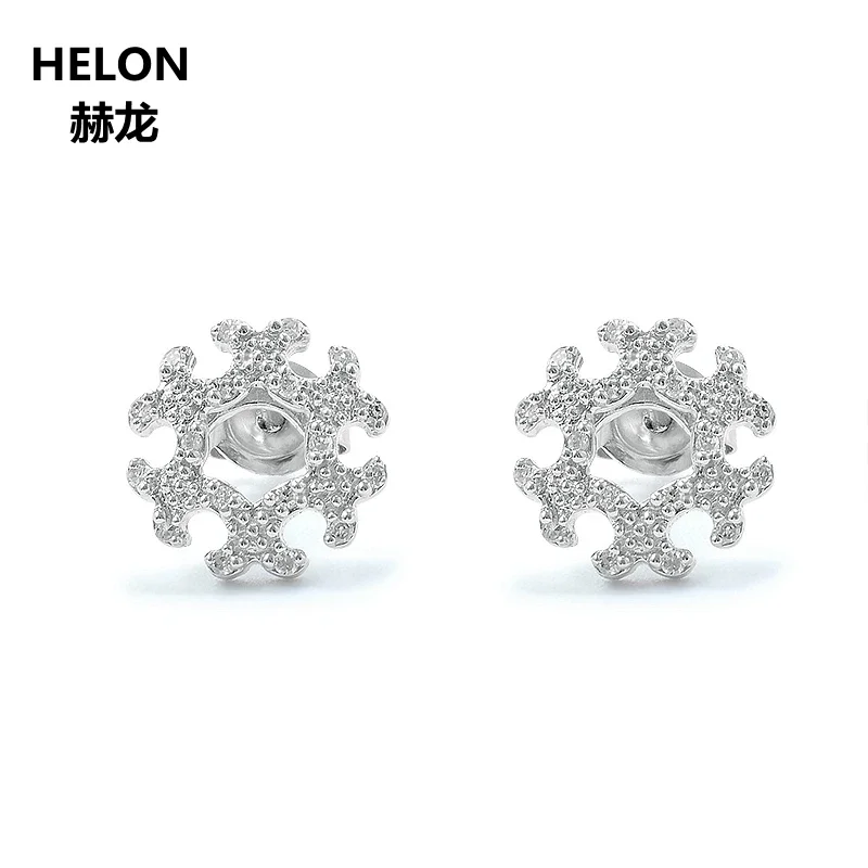 

Solid 14k White Gold Natural Diamonds Stud Earrings Trendy Snowflake Engagement Wedding Anniversary Women Earrings