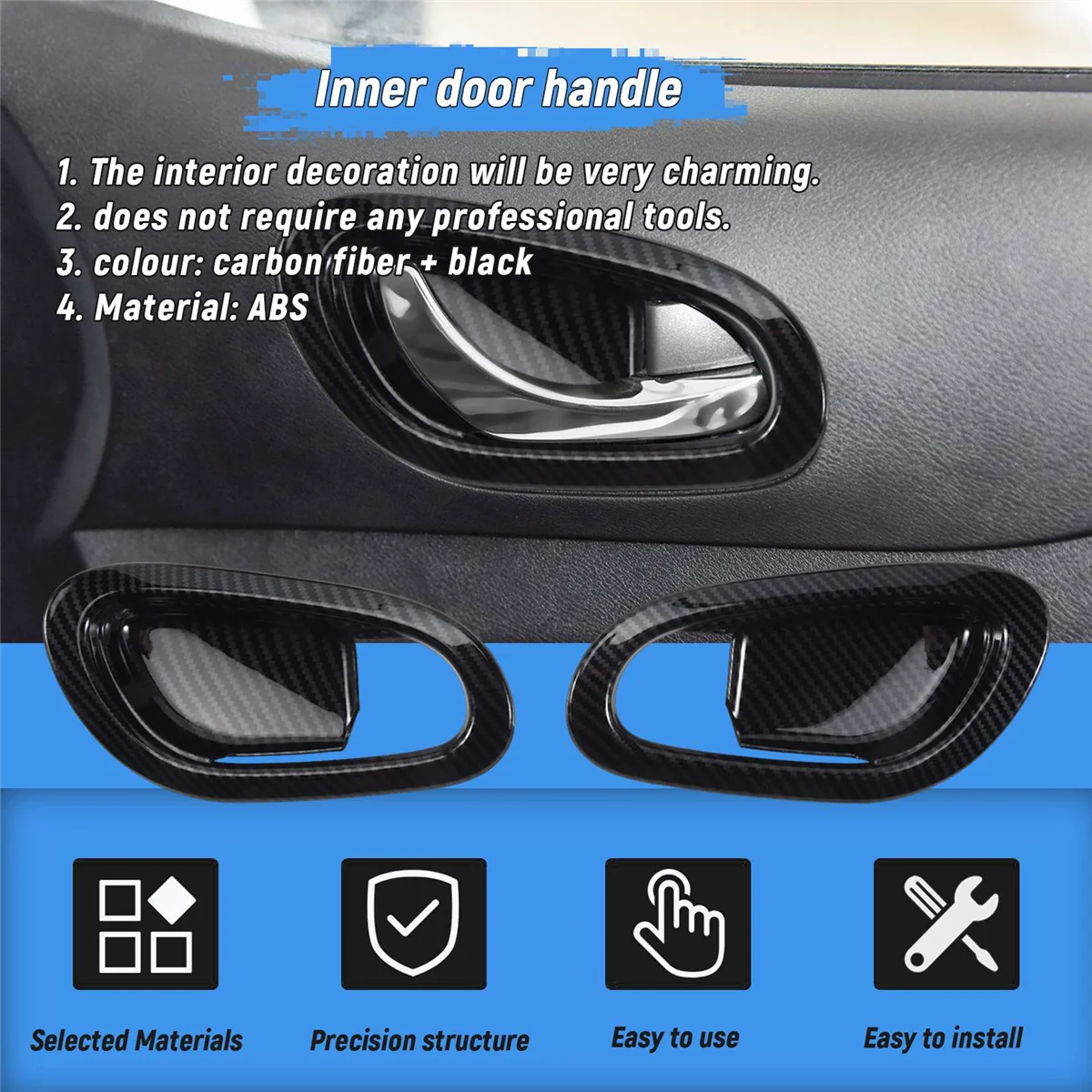 Poignée de porte intérieure de voiture en fibre de carbone, protecteur de bol, couvercle de cadre, garniture, autocollant, accessoires, Nissan Navara NP300, 2016-2021