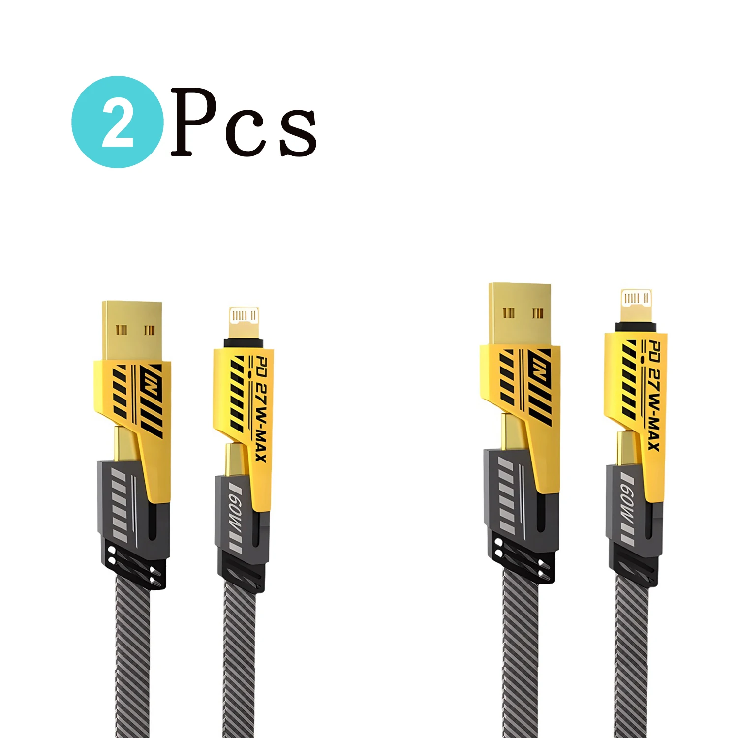 

1-2 шт. USB Type C, многопортовый провод для быстрой зарядки PD 65 Вт/27 Вт, 4 в 1, кабель для быстрой зарядки Mecha для iPhone 16 Samsung