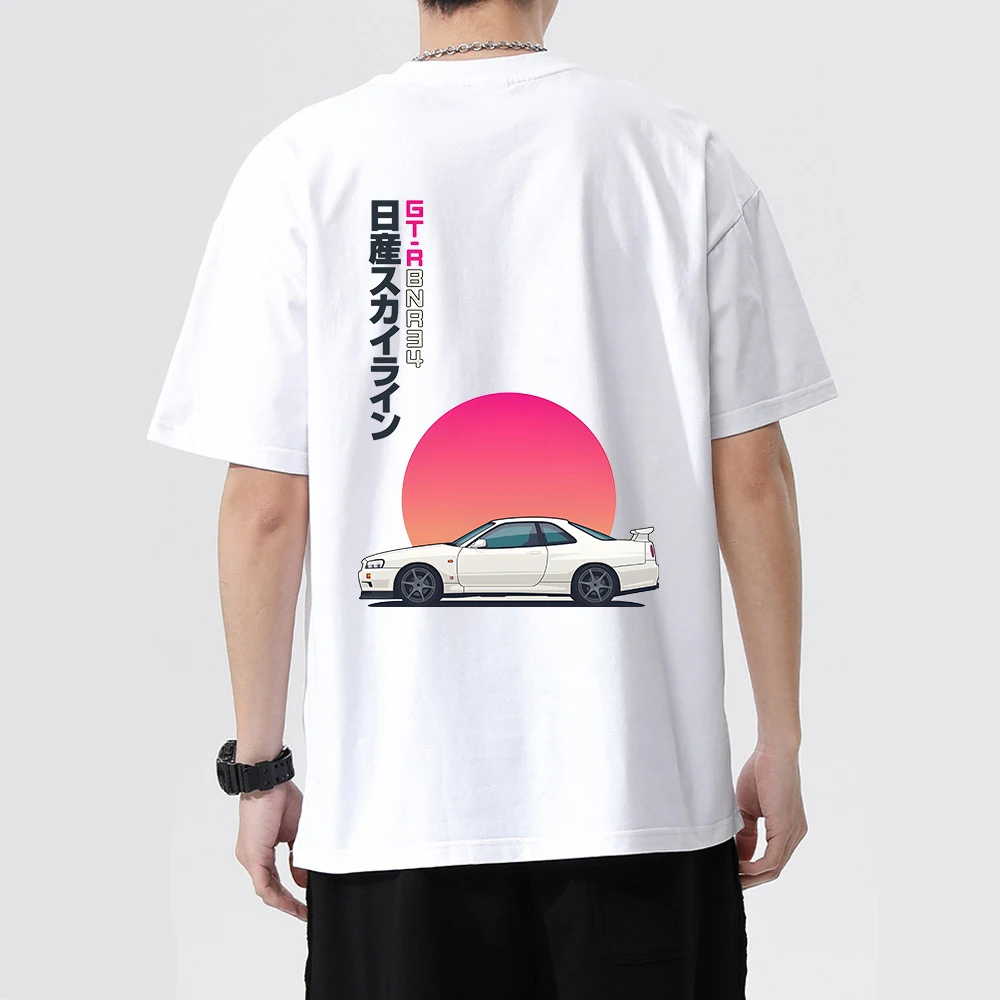 shirt 100% Cotton T-shirt Men Summer Short Sleeve Tops Japan Anime Printing Clothes Racing Car Tshirt Male Tees-shirt