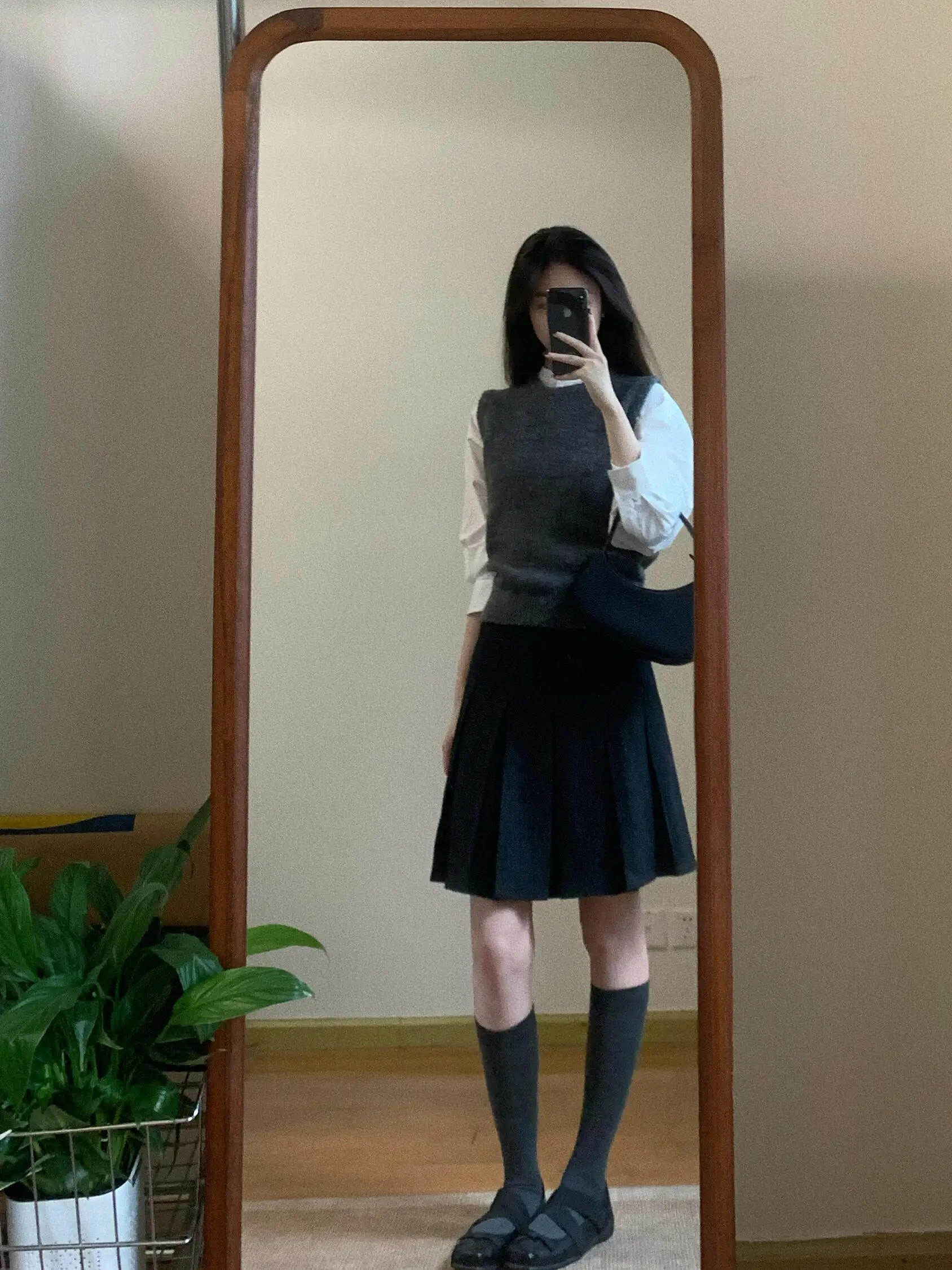 Grey Woolen Plaid Skirt Women's High Waist Bicolor Wearable Casual Style Autumn Winter New Fashion Half-length Skirt