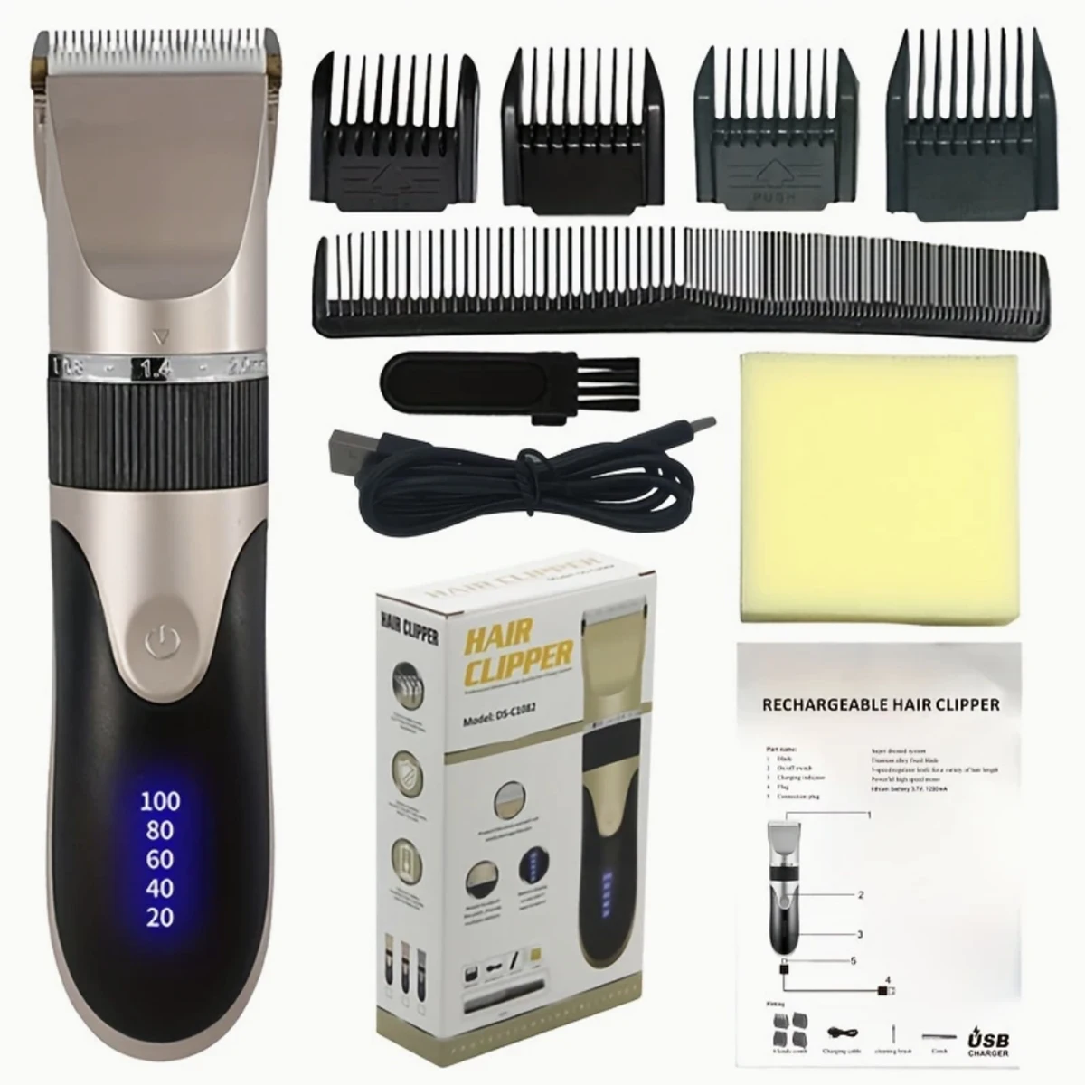 

Hair Clipper Trimmer With Comb And 4 Caps,Haircut Blade,Body Hair Sideburns Trimmer Low Noise Rechargeable Hair Cutting Machine