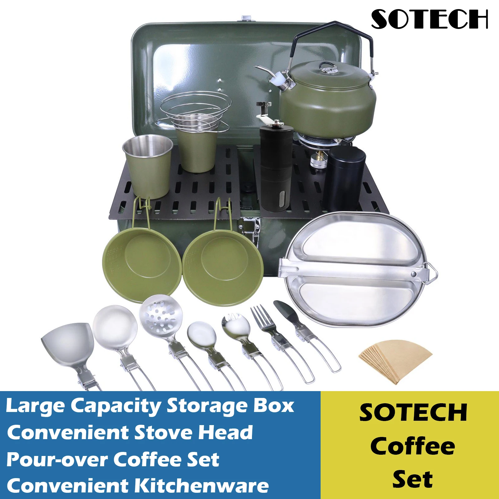 

Portable Camp Coffee Accessories Set Including Foldable Cookware Set Tableware Set Cooking Pan Set Mini Stove for Outdoor Picnic