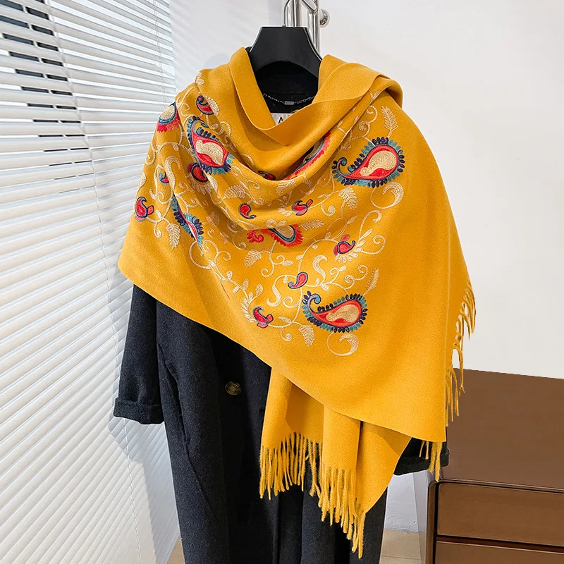 Luxury Winter Embroidery Cashmere Scarves High Quality Women Thicken Wrap Shawl Ladies Warm Wool Pashmina Paisley Besign Scarf