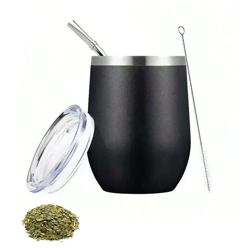 Yerba Mate Gourd Set Double-Wall Stainless Steel Mate Tea Cup and Bombilla Set Includes Yerba Mate Gourd (Cup) With One Bombilla