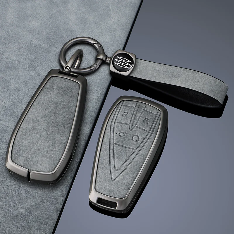 Zinc Alloy + Leather Car Key Case Cover Protective Shell Fob for Changan Cs75 Plus Cs35 Plus Univ Uni V Car Styling Keychain