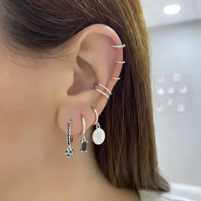 925 Sterling Silver Ear Buckles Moda Hoop Earrings Brincos De Prata Pingente De Cristal Preto Alta Qualidade Mulheres Jóias Presentes